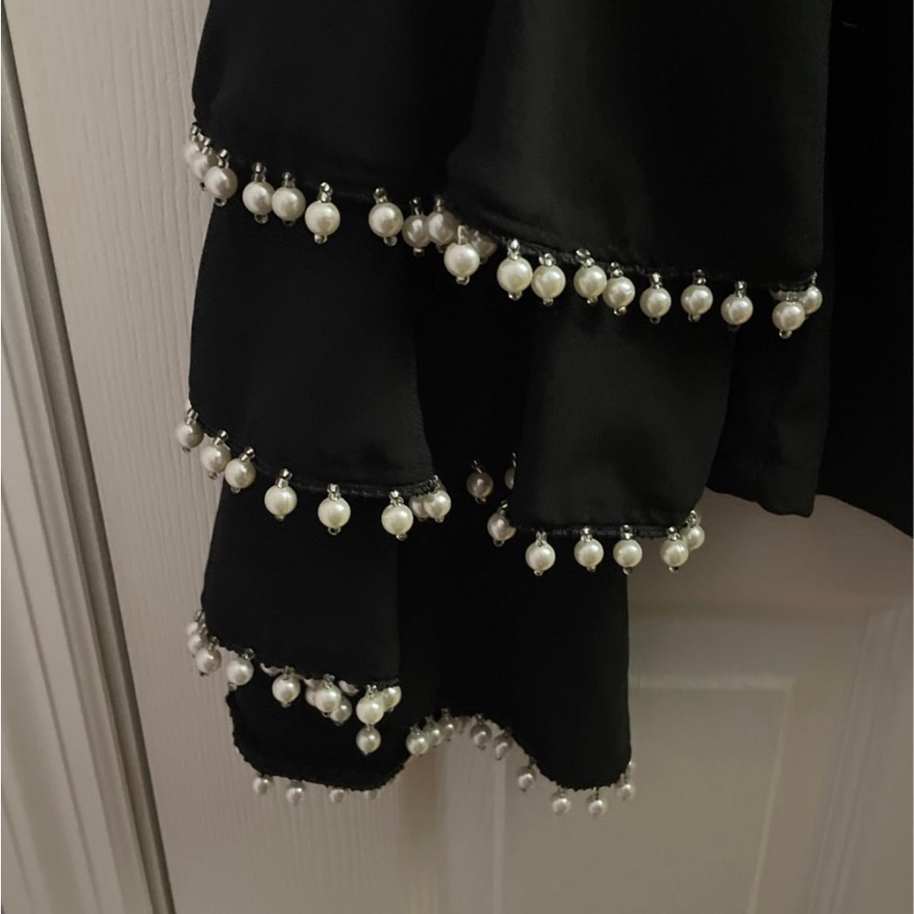 Grey Lab pearl embellished black top